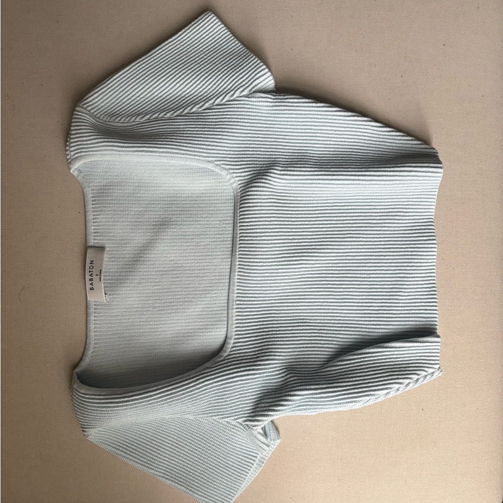 Light Blue Ribbed Square Neck Top